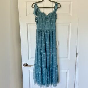 Gorgeous Periwinkle Polka Dot Lined Maxi Fairy Prairie Evening Dress